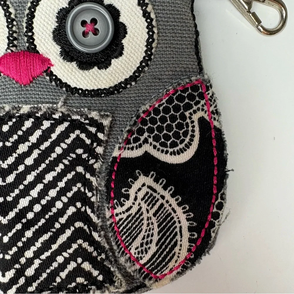 Thirty One Gifts gray, black, white and pink patchwork owl coin purse